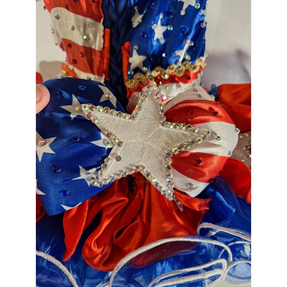 Patriotic Glitz Pageant Dress Red White Blue Stars Stripes Cupcake Skirt Set - Picture 6 of 12